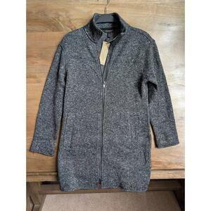 Banana Republic Teddy Coat Women 2XS Petite Black Heather Long Sleeve Zip Up NWT